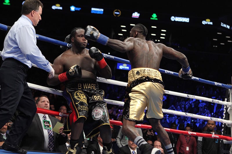 Deontay Wilder (right) finishes Bermane Stiverne. Photo credit: Showtime Boxing