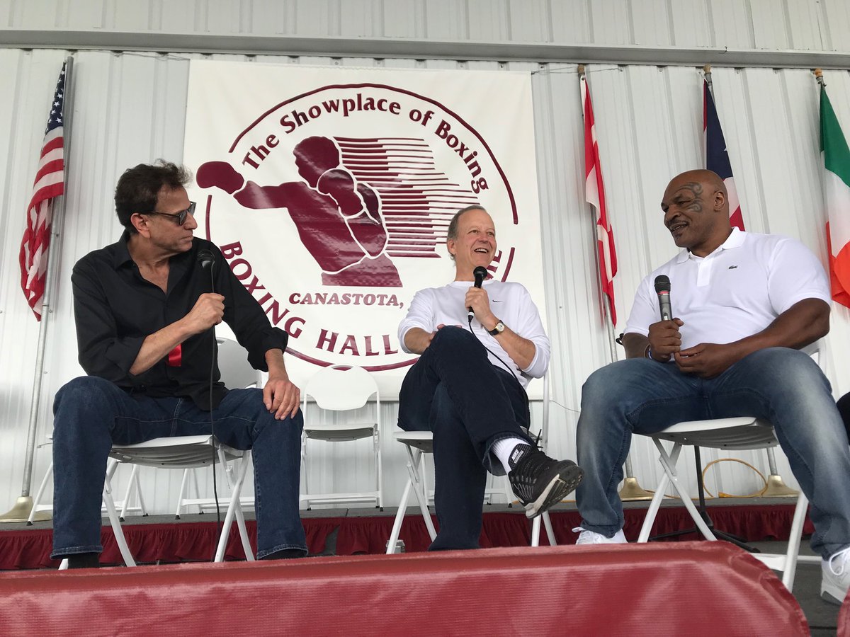 Steve Albert, Jim Gray and Mike Tyson. Image courtesy of IBHOF on Twitter