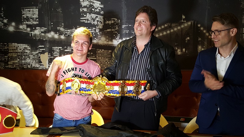 (From left to right) The Ring Magazine/IBF/WBA junior flyweight champion Hekkie Budler, RingTV.com's Droeks Malan and trainer/manager Colin Nathan