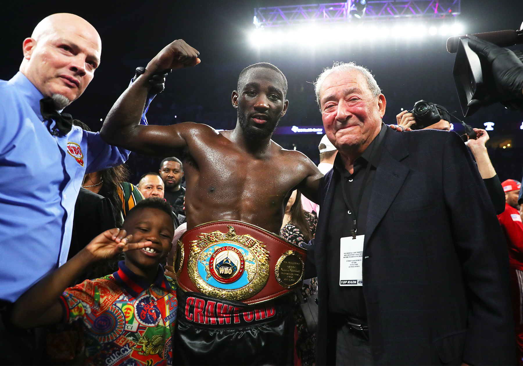 WBO welterweight titlist Terence Crawford (left) and Bob Arum of Top Rank