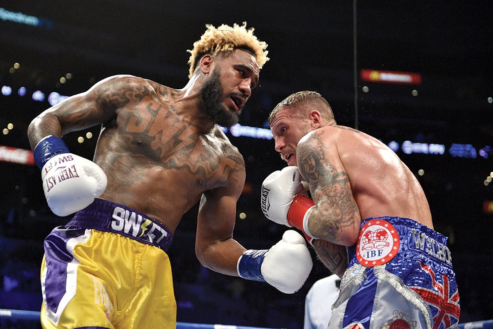 Jarrett Hurd (left) stopped Jason Welborn in the fourth round of their 154-pound title bout on the Deontay Wilder-Tyson Fury undercard. Photo credit: Getty Images