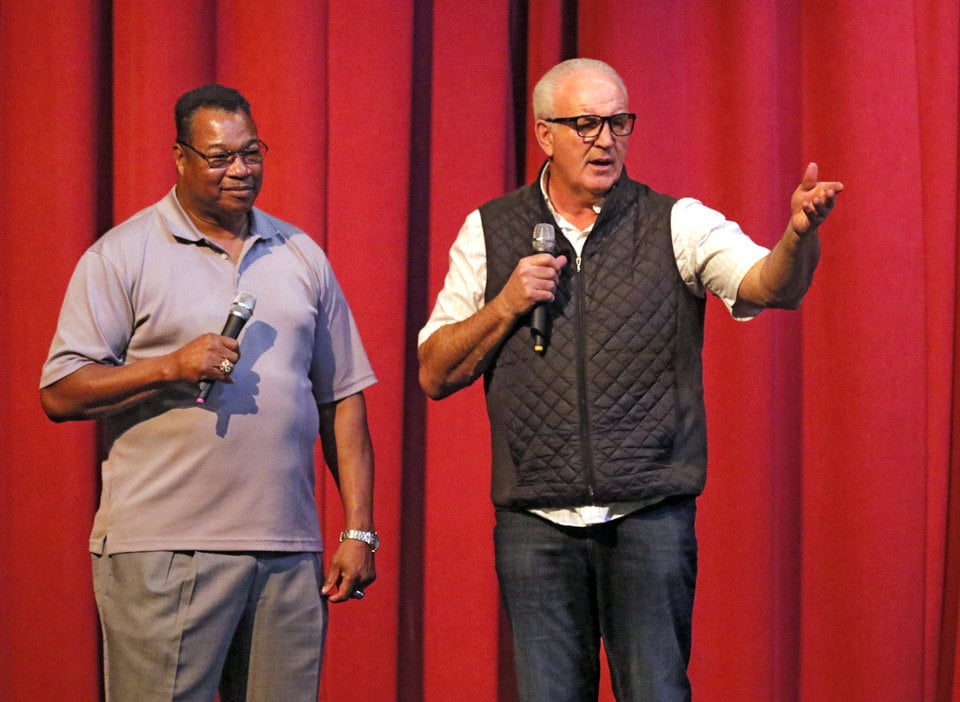 Larry Holmes (left) and Gerry Cooney. Photo credit: Steve Gooch/The Oklahoman