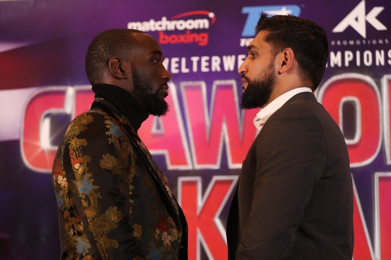 Terence Crawford (left) and Amir Khan meet in an ESPN PPV main event on April 20. Photo courtesy of Matchroom Boxing