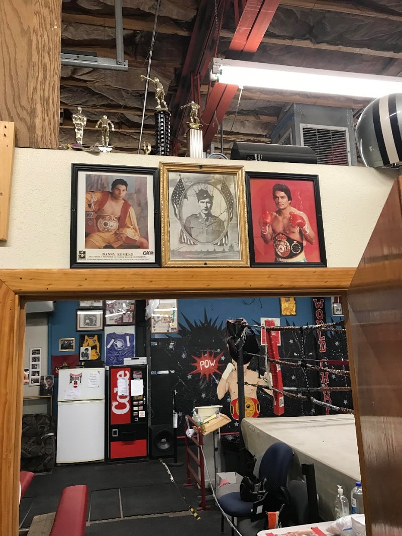 Inside Danny Romero's Hideout. The photo centered above the doorway is of Romero's grandfather Richard Romero, himself once a professional fighter. Photo courtesy of Danny Romero's Hideout