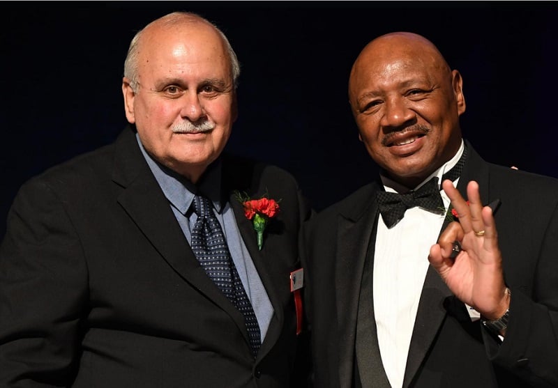 Top Rank publicist Lee Samuels (left) and Marvelous Marvin Hagler. Photo courtesy of the International Boxing Hall of Fame and Top Rank