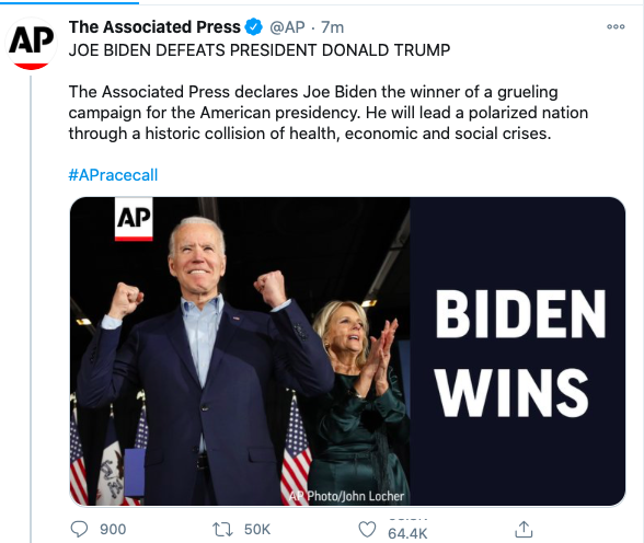 Promoter Bob Arum enjoyed getting the news that Joe Biden went over the 270 mark in electoral votes on Nov. 7, 2020, and would make Donald Trump a one-term President.