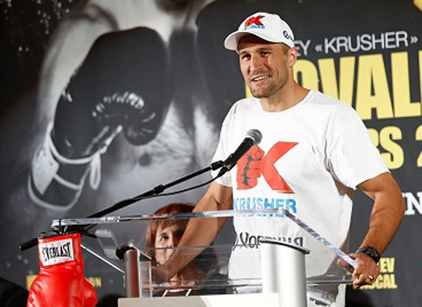Sergey Kovalev speaks at the final press conference before he fights Jean Pascal on Saturday. Photo / Main Events