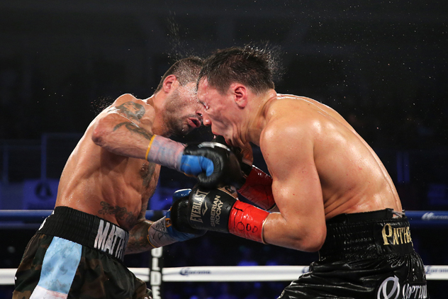 Lucas Matthysse (L) lands a right hand against Ruslan Provodnikov at the Turning Stone Resort Casino on April 18, 2015 in Verona, New York. Photo by Alex Menendez/Getty Images