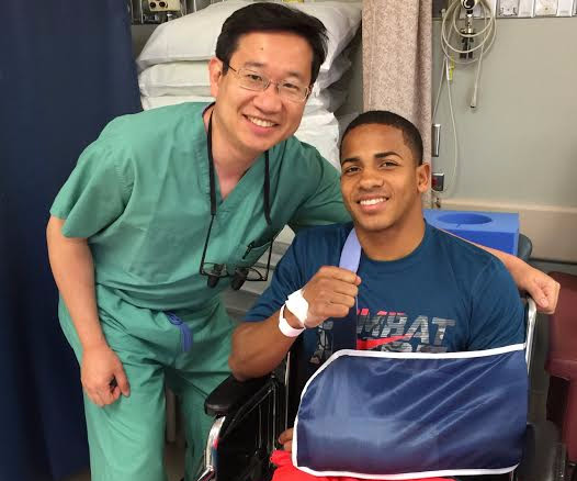 Dr. Steven Shin (left) and Felix Verdejo after Verdejo's successful left hand surgery on Tuesday. Photo courtesy of Top Rank Promotions