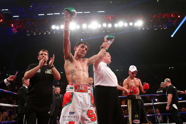 Anthony Crolla celebrates his victory over John Murray in April 2014. Photo by Alex Livesey/Getty Images.
