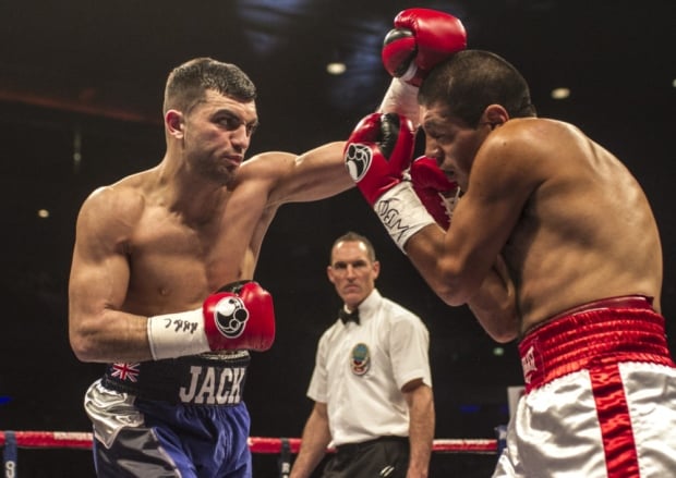 Jack Catterall (left) squares off against Cesar David Inalef in March of 2015. Photo by Karen Priestley
