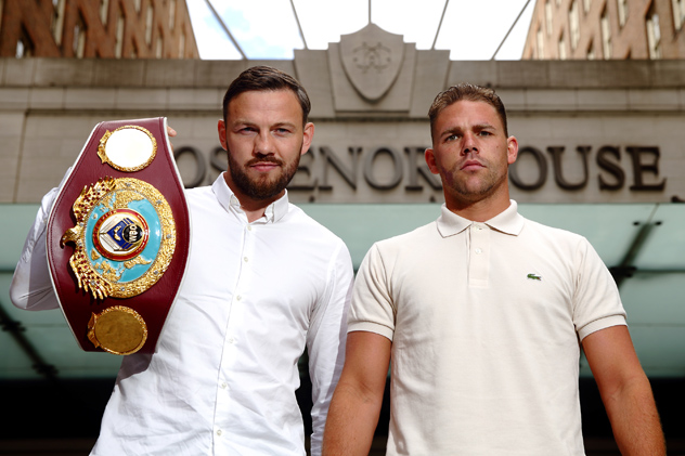 Billy Joe Saunders (R) alongside titleholder Andy Lee at a July press conference. (Photo by Jordan Mansfield - Getty Images)