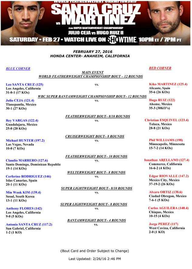 Microsoft Word - Official Bout Sheet February 27weights.doc