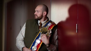 EMBARGOED UNTIL 00.01 ON THURSDAY FEBRUARY 4TH 2016. Heavyweight boxing champion Tyson Fury following a press conference at the Midland Hotel in Morecambe, where he was presented with his Ring Magazine belt, Wednesday February 3rd, 2016. Picture by Dave Thompson/Route One Photography - 07711 459404 dave@routeonephotography.co.uk