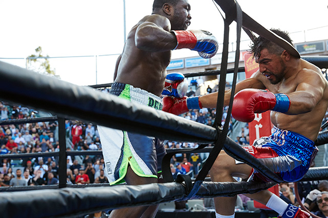 Andre Berto raged back from an early knockdown to drop and overwhelm Victor Ortiz in their rematch on April 30, 2016, at StubHub Center in Carson, California. Photo by Suzanne Teresa / PBC