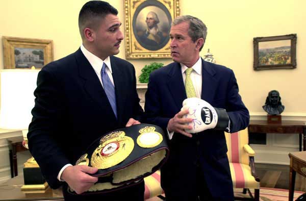Former two-time heavyweight titlist John Ruiz (left) and former President of the United States, George W. Bush. Photo credit: Eric Draper