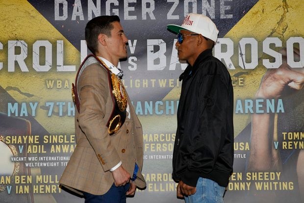 DANGER ZONE FINAL PRESS CONFERENCE RADDISSON HOTEL,MANCHESTER PIC;LAWRENCE LUSTIG WBA LIGHTWEIGHT TITLE CHAMPION ANTHONY CROLLA  AND CHALLENGER ISMAEL BARROSO COME FACE TO FACE IN BEFORE THEY MEET AT THE MANCHESTER ARENA ON SATURDAY(MAY7)