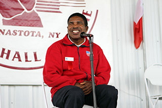 Olympic gold medalist Leo Randolph addresses the crowd as part of the 40-year anniversary celebration of the 1976 U.S. team. Photo: Greenhill