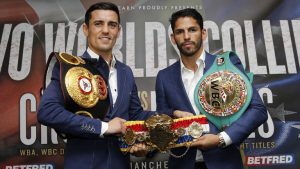 Crolla (left) and Linares with Ring belt in the center. Photo: Lawrence Lustig