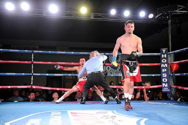 Featherweight Ruben Villa (foreground). Photo credit: Carlos Baeza/Thompson Boxing Promotions