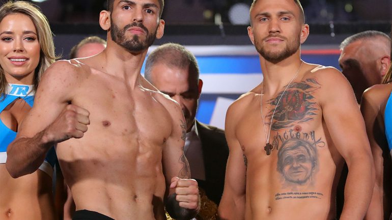 Jorge Linares shows off size advantage over Vasiliy Lomachenko at weigh-in