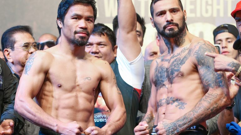 Manny Pacquiao, Lucas Matthysse weigh in under the welterweight limit