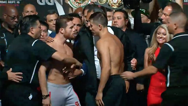 Canelo Alvarez, Gennady Golovkin finally face off at heated weigh-in