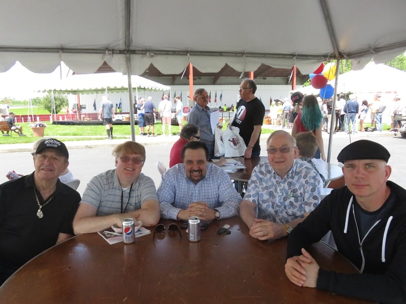 The panel for the IBHOF’s highly unofficial “Sausage Sandwich Summit.” From left to right: Richard Schwartz, Lee Groves, Frank Bartolini, Albert Derouin and Kirk Lang