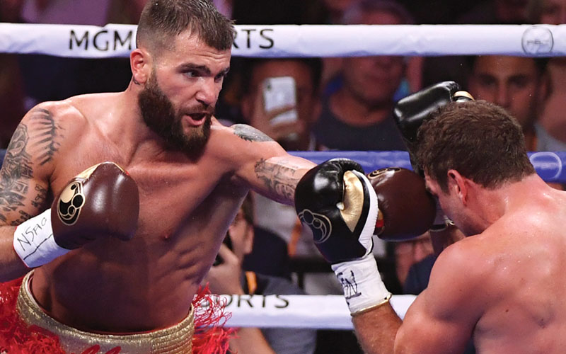 LAS VEGAS, NEVADA - JULY 20: Caleb Plant (left) throws a left at Mike Lee in the third round of their IBF super middleweight title fight at MGM Grand Garden Arena on July 20, 2019 in Las Vegas, Nevada. Plant retained his title with a third round TKO. (Photo by Ethan Miller/Getty Images)