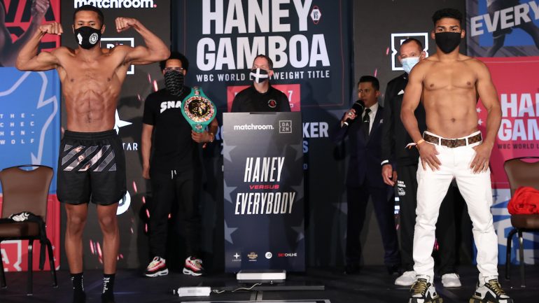 Photos: Devin Haney, Yuriorkis Gamboa make weight for WBC lightweight title fight