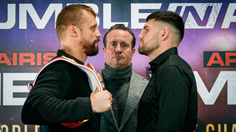 Mairis Briedis and Artur Mann come face to face ahead of Ring Magazine and IBF title bout