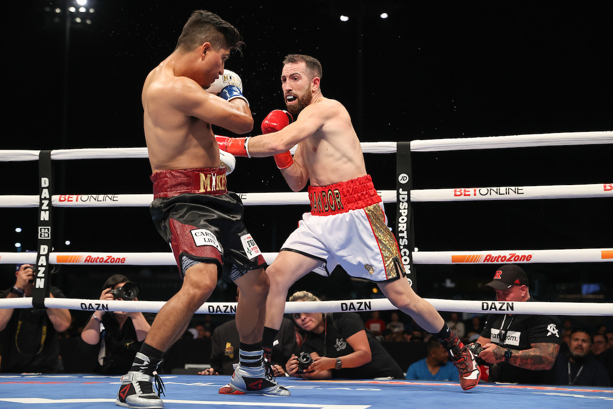 Sandor Martin (right) on the attack versus Mikey Garcia. Photo by Melina Pizano/Matchroom Boxing