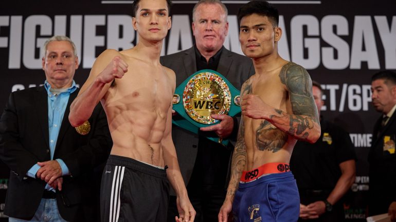 Mark Magsayo makes featherweight on second try, Brandon Figueroa weighs under limit