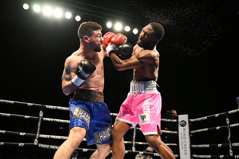 Julian Rodriguez (left) vs. Kashon Hutchinson. Photo by David Algranati/The Fight Photos