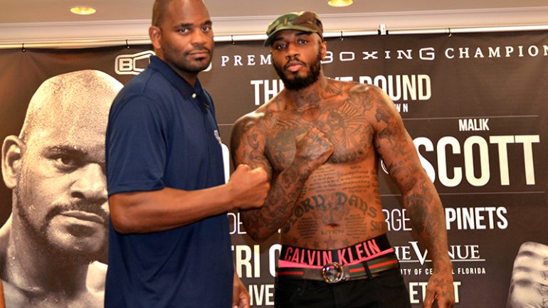 Tony Thompson-Malik Scott PBC weigh-in by Andre Courtemanche/Warriors Boxing